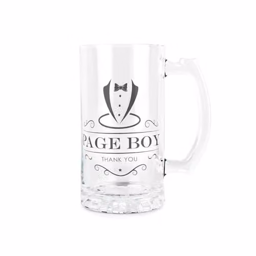 Purely Home Page Boy Glass Beer Stein with Handle, Black and Transparent, 450ml – 1