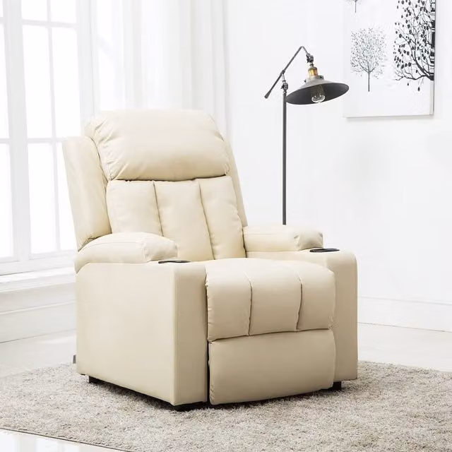 More4Homes Studio Synthetic Leather Manual Recliner Armchair with Drink Holders in Cream