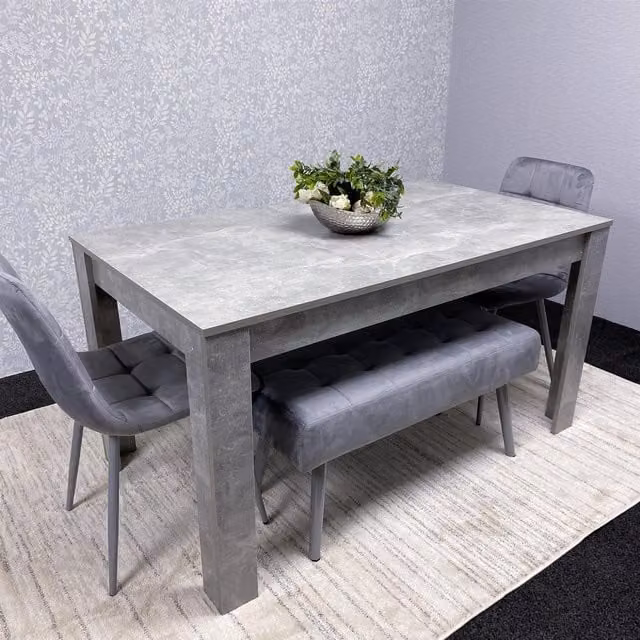 KOSY KOALA Grey Modern Dining Set with Rectangular Table, 2 Chairs and 2 Benches