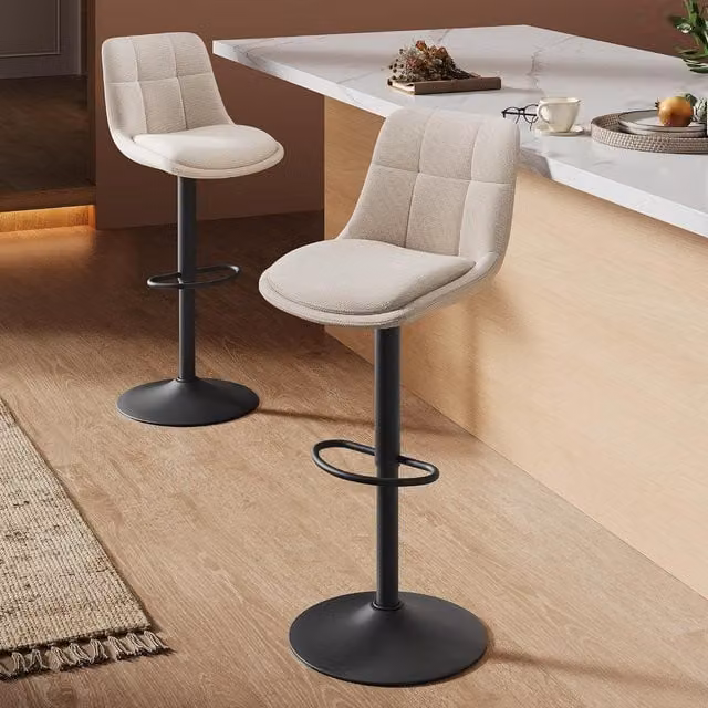 VASAGLE Set of 2 Modern Height Adjustable Swivel Bar Stools in Light Camel and Brown