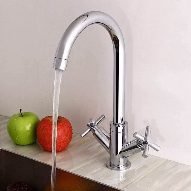 Nes Home Chrome Cross Head Kitchen Mixer Tap with 360 Swivel C Shaped Spout in Silver