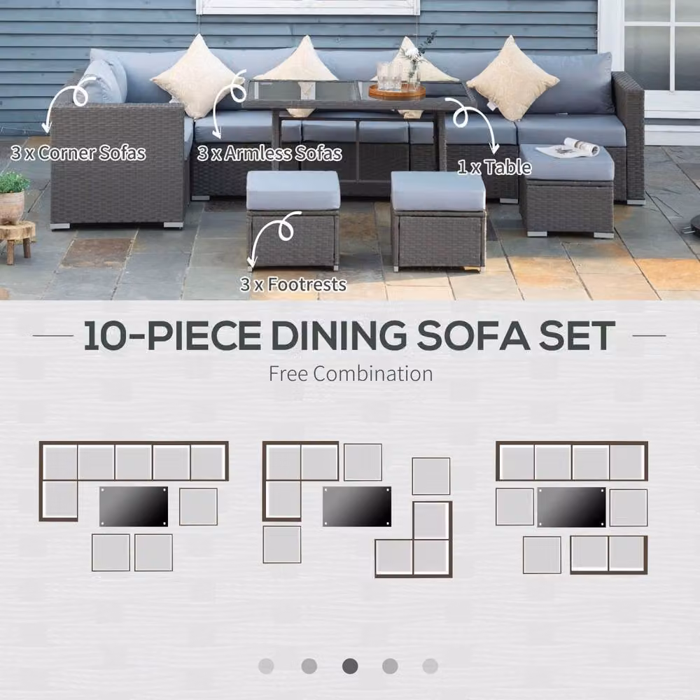 Wyld Haus Vihatta 9 Seater Grey Rattan Corner Dining Sofa Set – 5