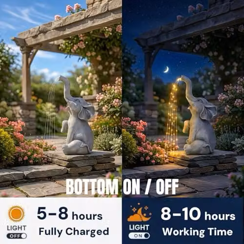 Alivio Solar Elephant Garden Statue, Large Grey and Silver Decorative Animal Figurine with LED Lights, Waterproof Resin Outdoor Ornament – 2