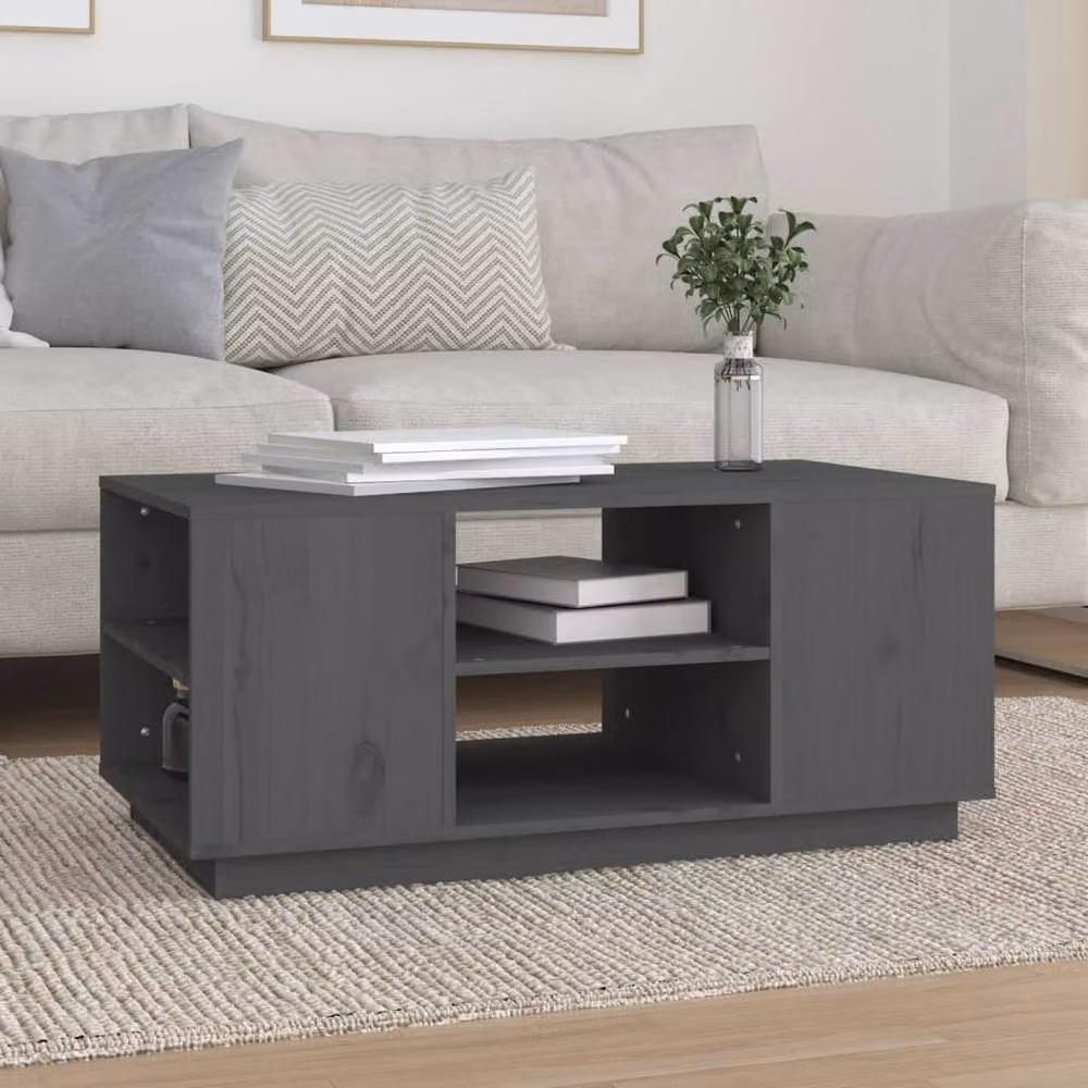 Berkfield Home Grey Rustic Solid Wood Pine Coffee Table W/D/H: 90 x 49 x 40.5 cm – 2