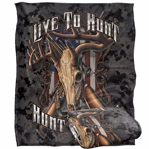 JQ Licensing RLE Live To Hunt Deer Skull Super Soft Fleece Throw Blanket, White, W/D/H: 152 x 127 cm – 1