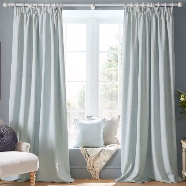 Laura Ashley Whinfell Ready Made Pencil Pleat Curtains in Duckegg Blue