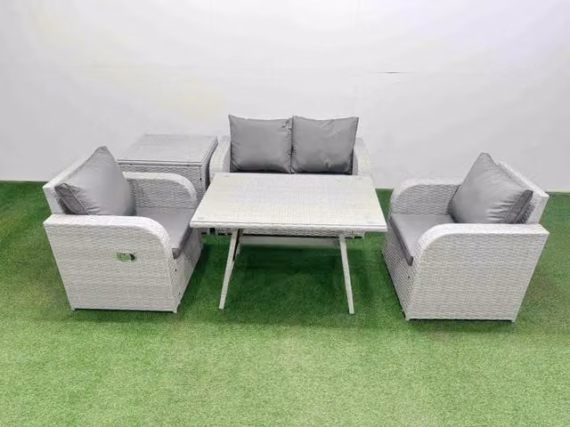 Fimous Light Grey PE Wicker Rattan Garden Furniture Set with Reclining Chairs