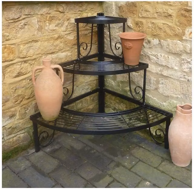 Poppyforge 3 Tier Corner Garden Stand, Matt Black Steel
