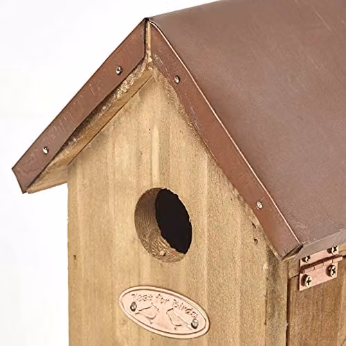 Homescapes Real Wood Bird House with Copper Roof in Brown, H 20.1 cm x W 14.2 cm x D 11.3 cm – 2