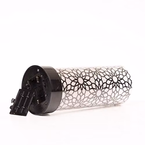 SHATCHI Black Etched Glass Christmas Vase Table Lamp with Santa Flower Design, H 23 cm x W 10 cm x D 10 cm – 1