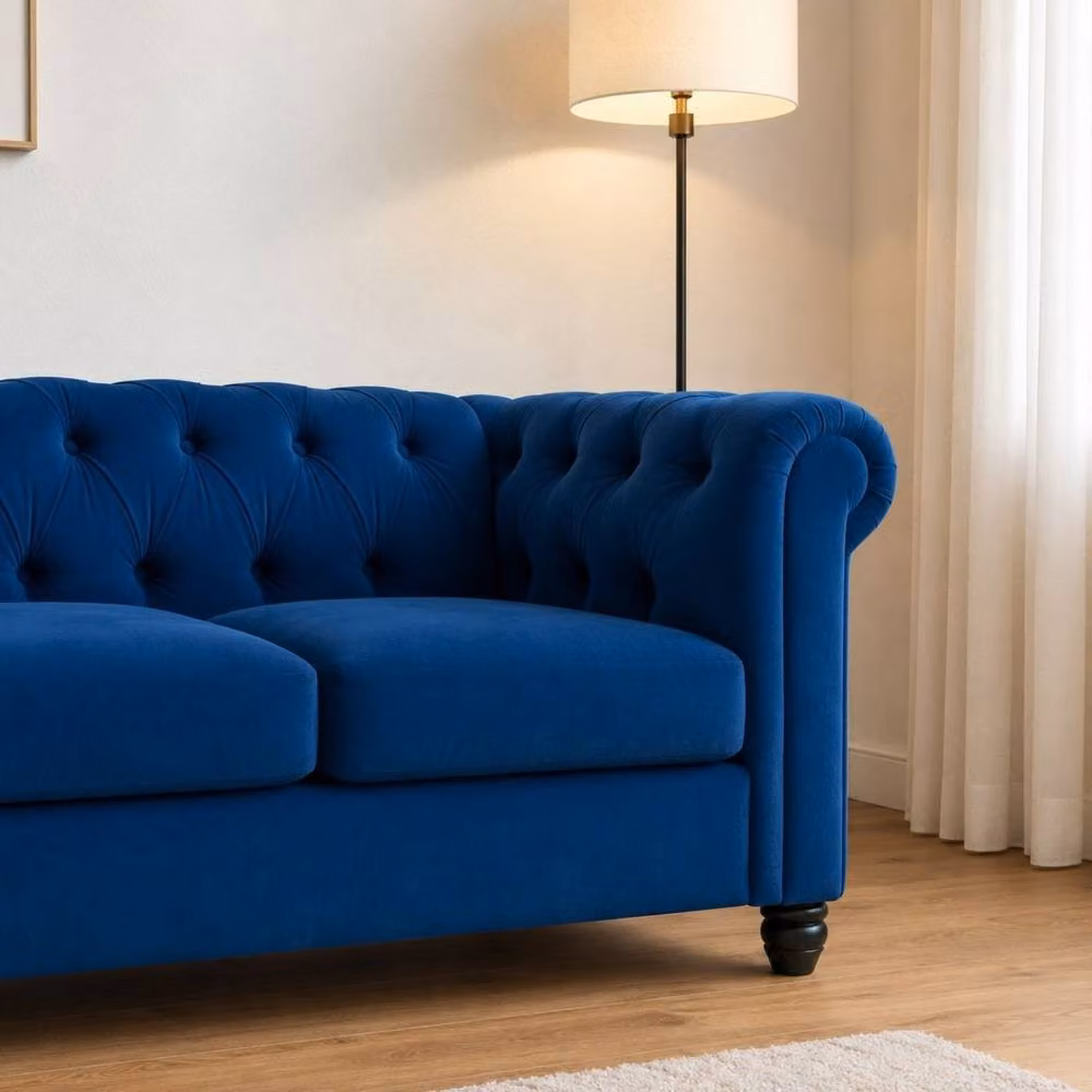 Sofaya Hampton 4 Seater Chesterfield Sofa in Blue Velvet – 4