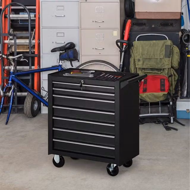 DURHAND Industrial Metal Roller Tool Storage Cabinet in Matt Black
