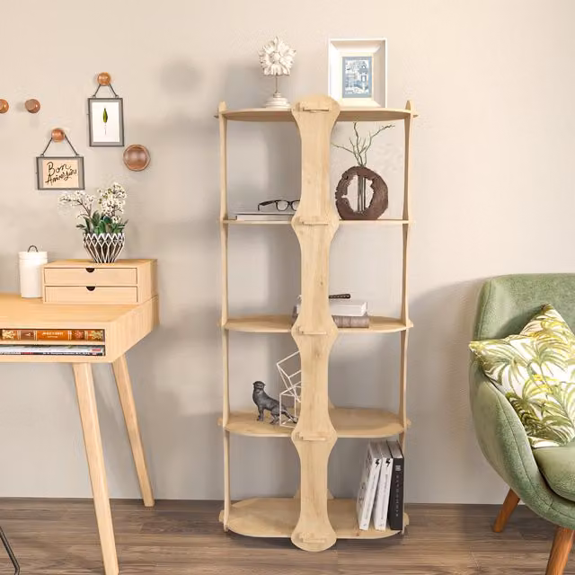 Ayzi Modern Freestanding Bookcase in Brown and Beige, W/D/H: 62.0 x 33.0 x 138.0 cm