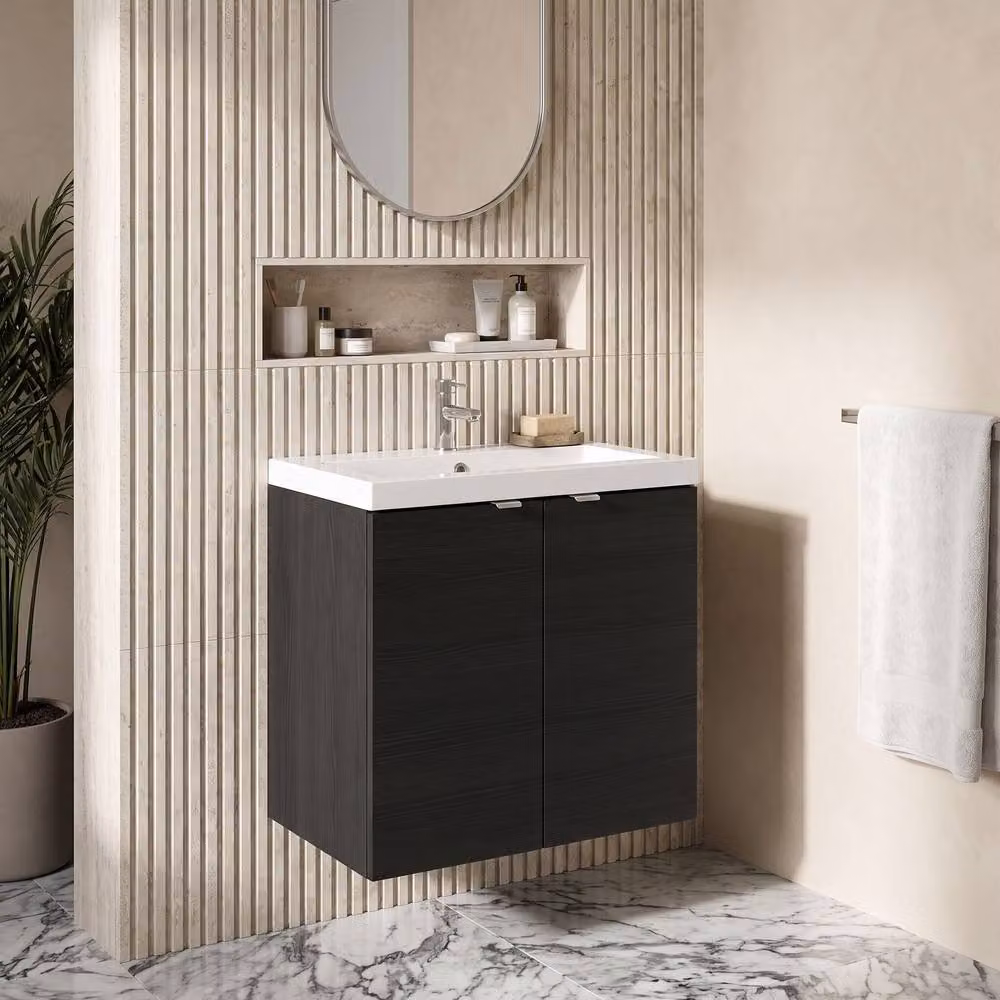 Balterley Alrewas Contemporary Wall Hung 2 Door Vanity Basin Unit, Black, W: 50 cm, D: 57.9 cm, H: 50 cm – 2