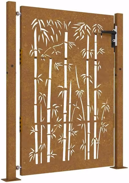 Berkfield Home Garden Gate in Brown Corten Steel with Bamboo Design, W: 105 cm, H: 155 cm