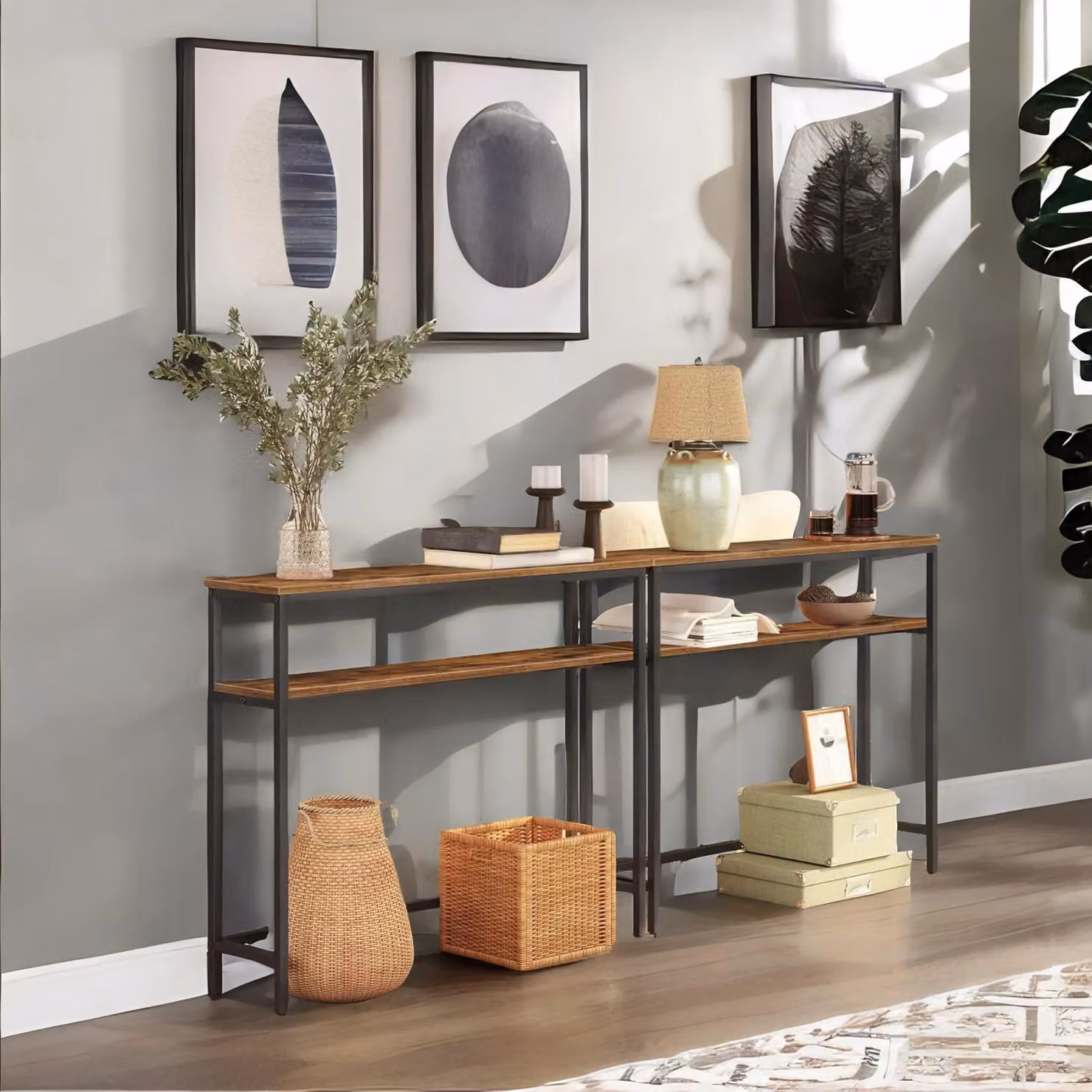 Rafaelo Mobilia Brown Console Table with 2 Shelves – 3