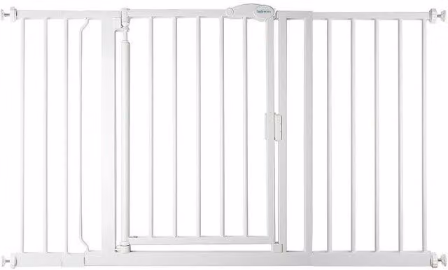 Safetots White Pressure Fit Self Closing Stair Gate with No-Drill Swing Door, Width: 132.6 cm