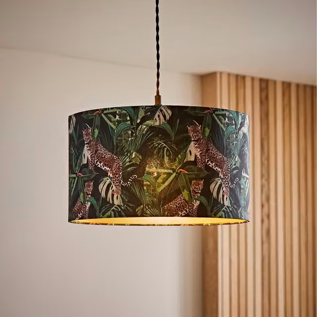 ValueLights Addalyn Animal Print Fabric Cylinder Ceiling Lamp Shade in Green