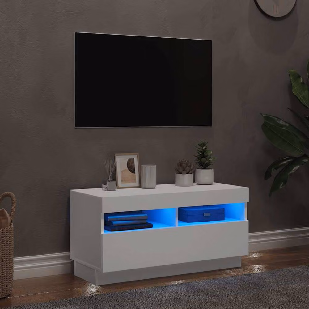 Berkfield Home Modern Glossy White TV Cabinet with LED Lights W/D/H: 80 x 35 x 40 cm – 2