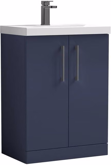 Balterley Contemporary Blue 2-Door Freestanding Bathroom Floor Vanity Unit and Basin, Width: 60 cm