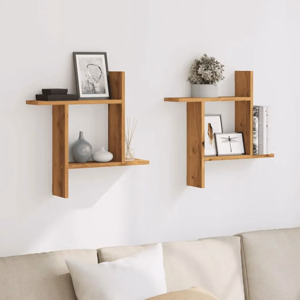 Berkfield Home Artisan Oak Wall Shelves, 2 Piece Set in Brown, W/D/H: 50 x 12 x 50 cm – 2