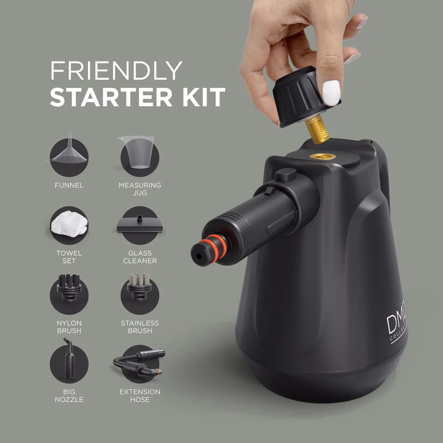 DMD Collective 9-Piece Handheld Steam Cleaner Kit with Accessories, Black, 450ml Tank – 4