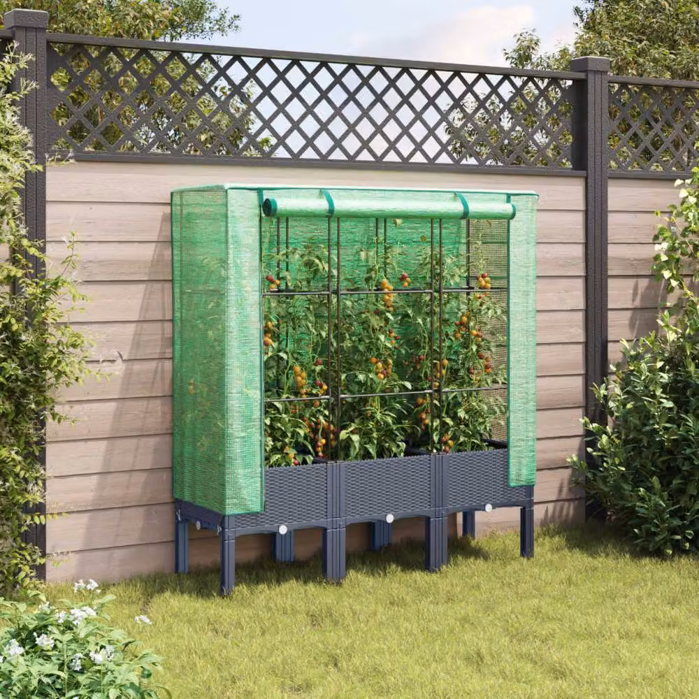 Berkfield Home Raised Bed with Greenhouse Cover in Black Rattan Look, W/D/H: 120 x 40 x 140 cm – 2