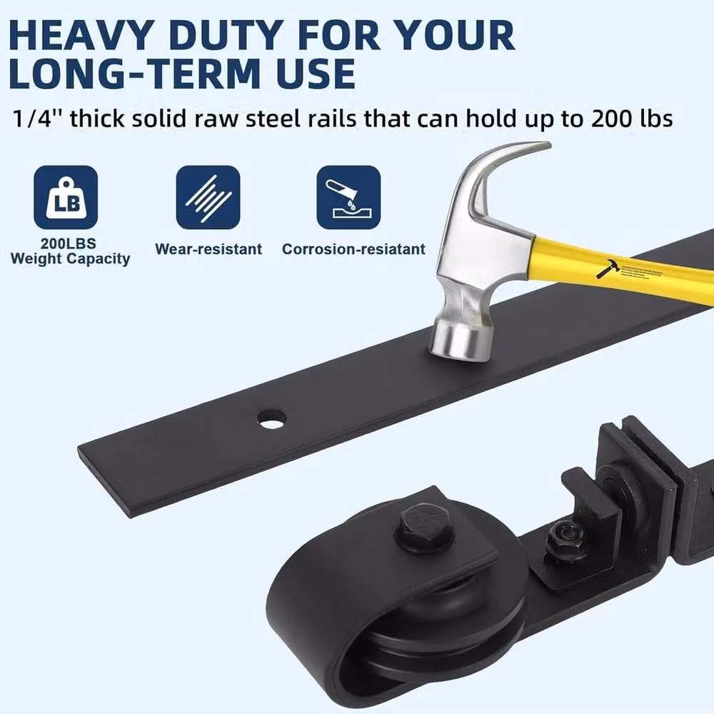 Havendro 24 inch Sliding Barn Door Hardware Track Roller Set in Black Powder Finish – 3