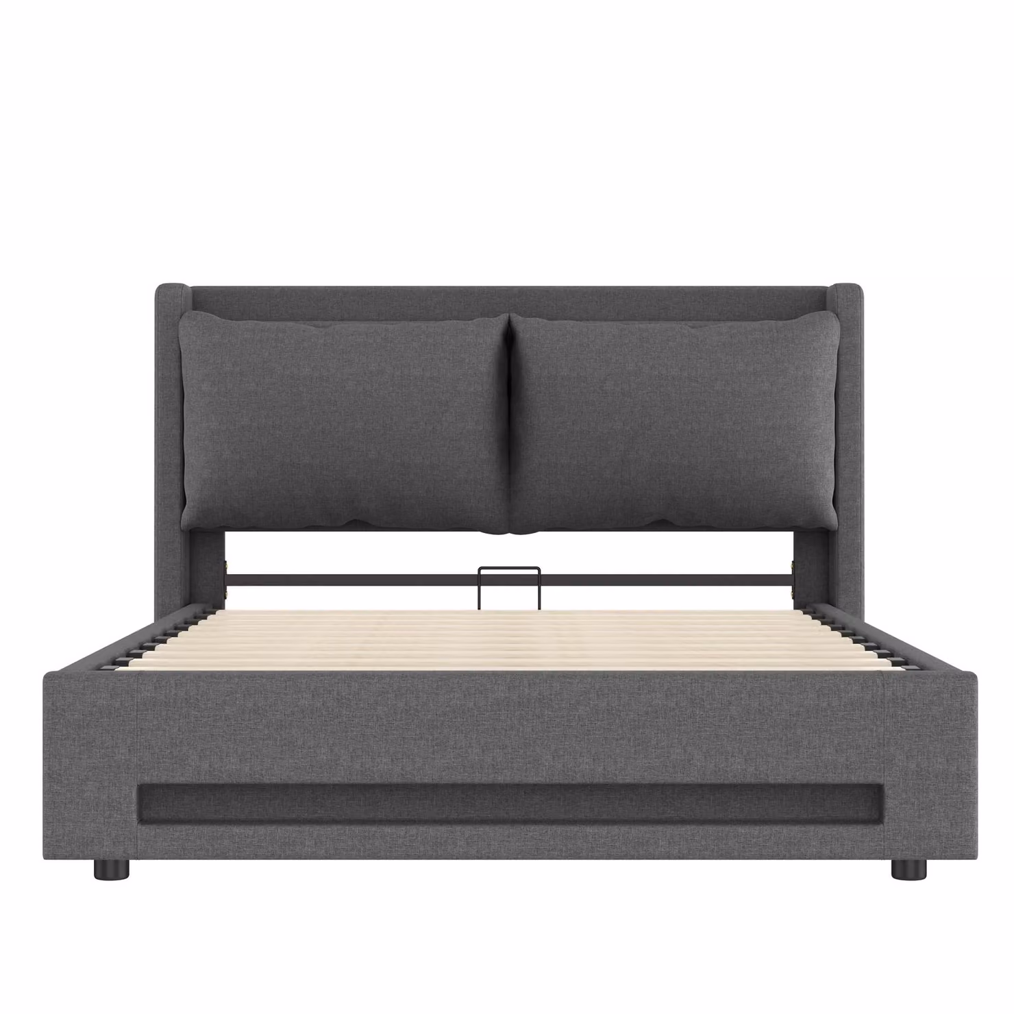 Aosom UK Modern Upholstered Bed Frame with Hydraulic Lift Storage, LED Lighting and Dual USB-C Ports, Dark Grey, W: 152.5 cm, D: 210 cm, H: 114 cm – 2