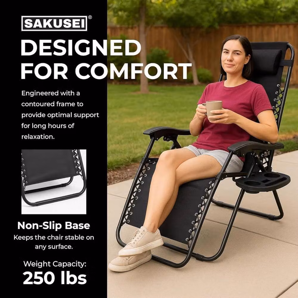 NESTLUNE Pair of Black Zero Gravity Chairs with Cup Holders and Adjustable Headrests – 5