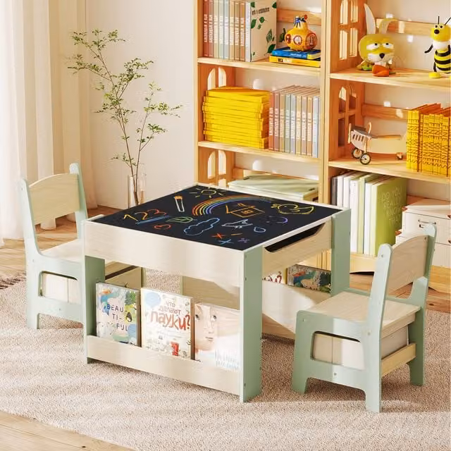 COSTWAY 4 in 1 Toddler Activity Table in Green and Multicolour