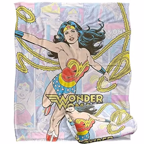 LOGOVISION Wonder Woman Silky Touch Super Soft Fleece Throw Blanket, Multicolour and White, W/D/H: 152 x 127 cm