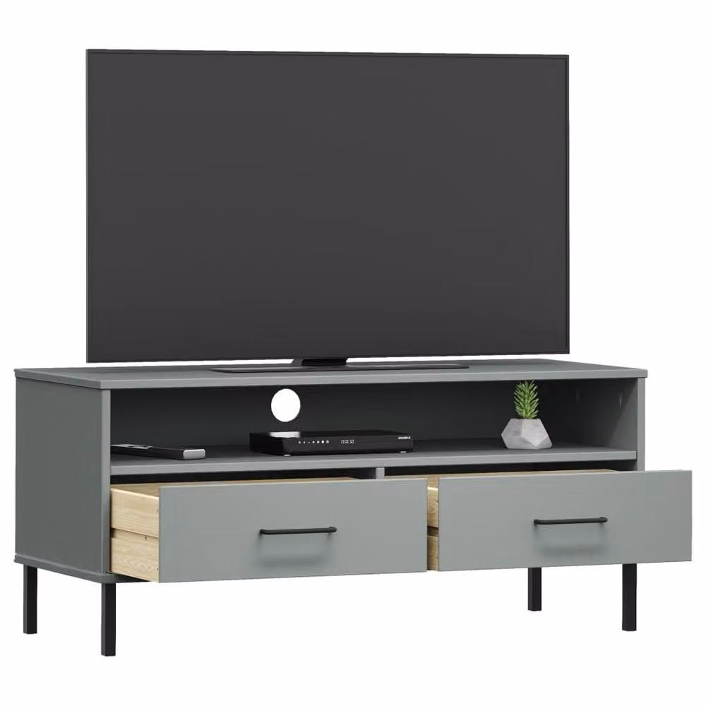 Berkfield Home Oslo TV Cabinet in Grey Solid Pine Wood with Metal Legs – 3