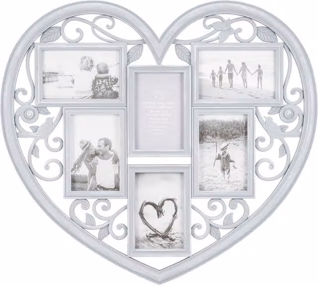 The Port. Co Gallery Shabby Chic Metal Wall Frame with 6 Heart Apertures in Grey