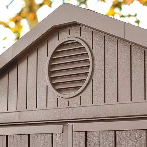 Keter Darwin 6x8ft Outdoor Resin Garden Shed in Brown Evotech+ Wood-Look with Double Doors, Window and Lockable Storage – 3