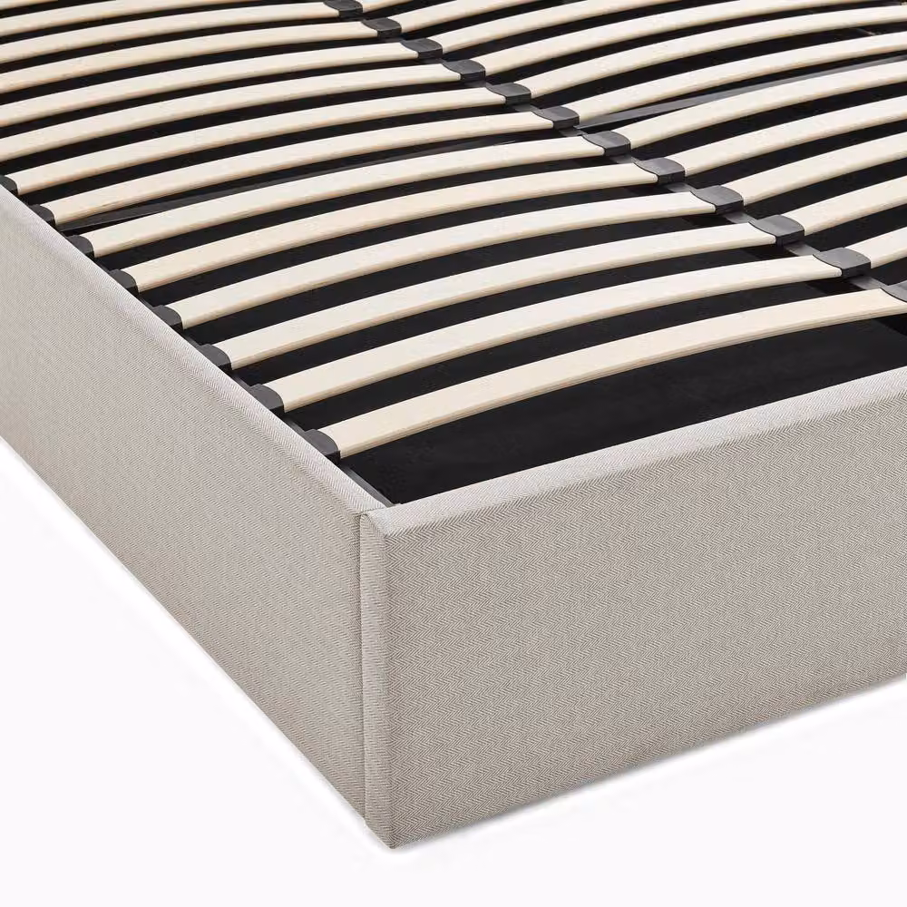 FurnitureboxUK Tilly Ottoman Bed Frame in Beige and Brown Herringbone Fabric, Double, 140 x 200 cm – 3