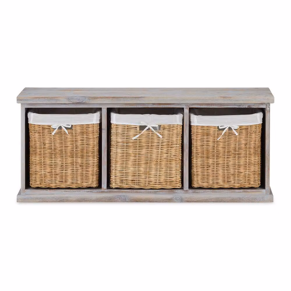 Statement Furniture Tetbury 3 Natural Wicker and Acacia Wood Hallway Bench in Brown – 3