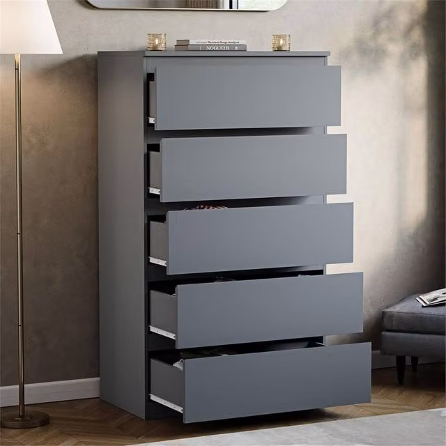 FORGEVIO Grey 5-Drawer Chest of Drawers – 1