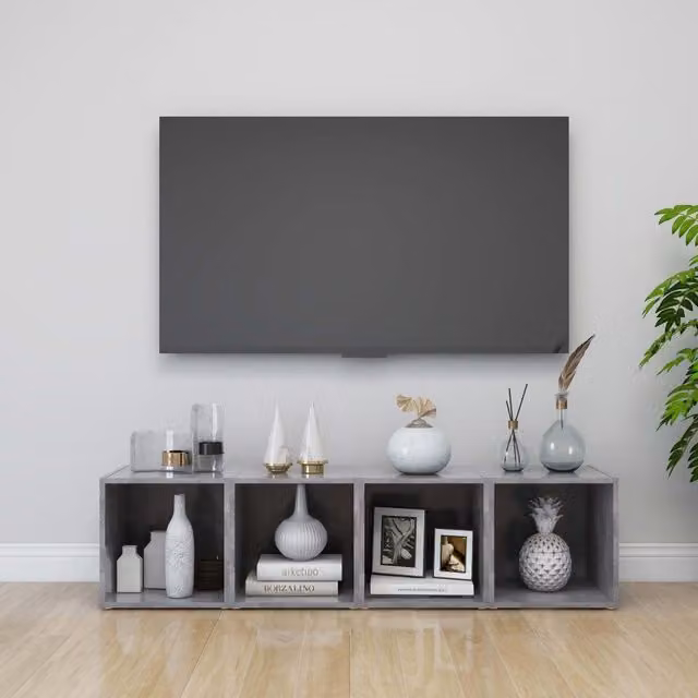 Berkfield Home Set of 4 TV Cabinets in Concrete Grey, Engineered Wood, W/D/H: 37 x 35 x 37 cm