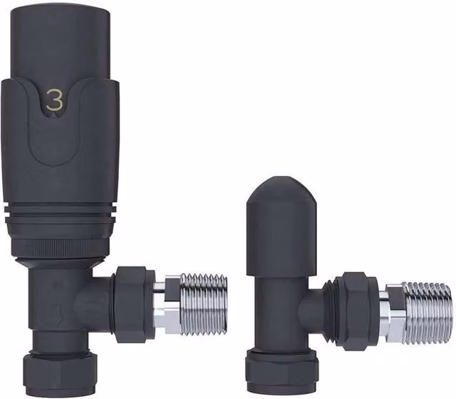 SPETLEK Anthracite Black Radiator Thermostatic Angled TRV and Lockshield Valve Set