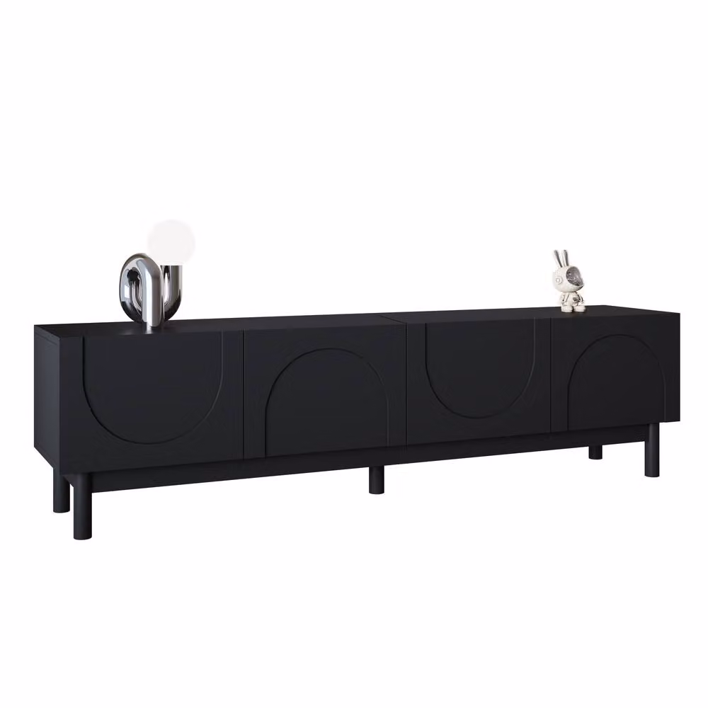 ModernLuxe Black Matt TV Cabinet with Wave-Shaped Doors and Shelves, W: 169.0 cm, D: 45.5 cm, H: 45.5 cm – 2
