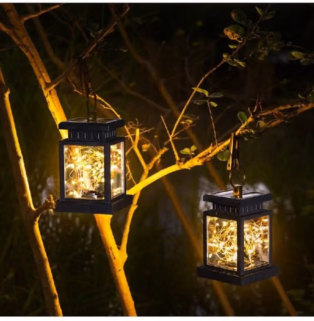 KDMD Solar Peg Clip Lantern Fairy Lights in Black with Warm White LED and Dusk Sensor for Outdoor Garden Decoration