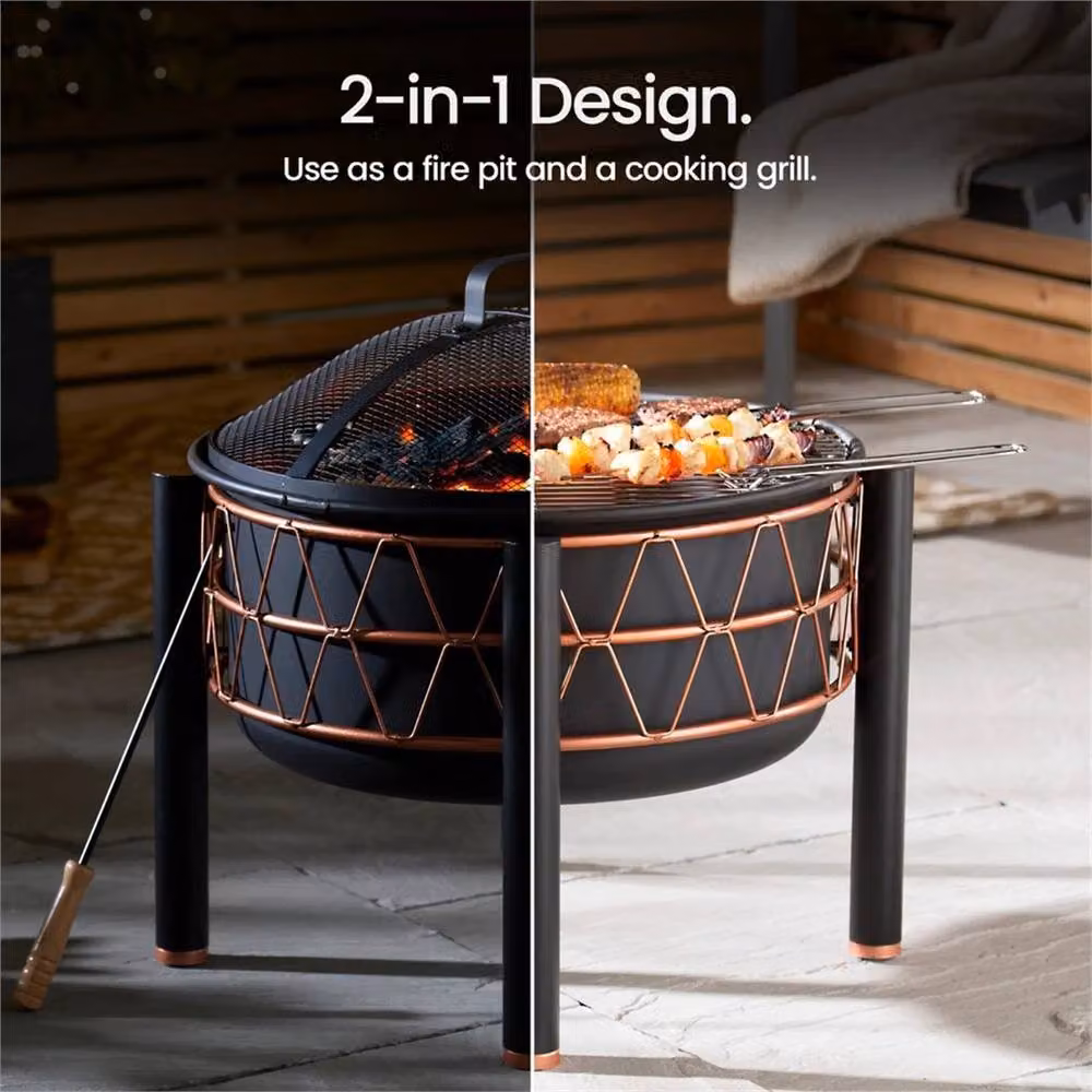 Nordara 2-in-1 Black Metal Fire Pit and BBQ Cooking Grill, Diameter: 100 cm, Height: 15 cm – 4