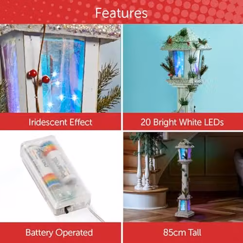 The Christmas Workshop Iridescent Wooden Christmas Lamp Post with White LED Lights, Height: 85 cm – 2