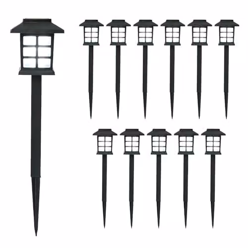 Gardenwize Solar Pathway Lights, 12 Pack, Black, Warm White LED, Height: 37.5 cm