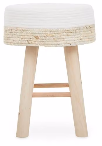 Orsina Grey and White Cotton Rope Stool with Wood Frame, W/D/H: 50 x 35 x 35 cm – 1