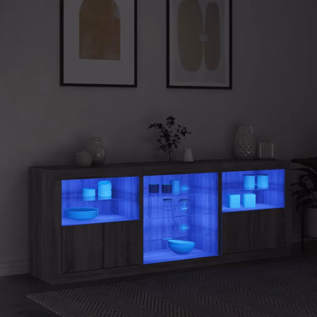 Berkfield Home Modern Sideboard with Integrated LED Lights in Grey Sonoma, W: 181.5 cm, D: 37 cm, H: 67 cm – 3