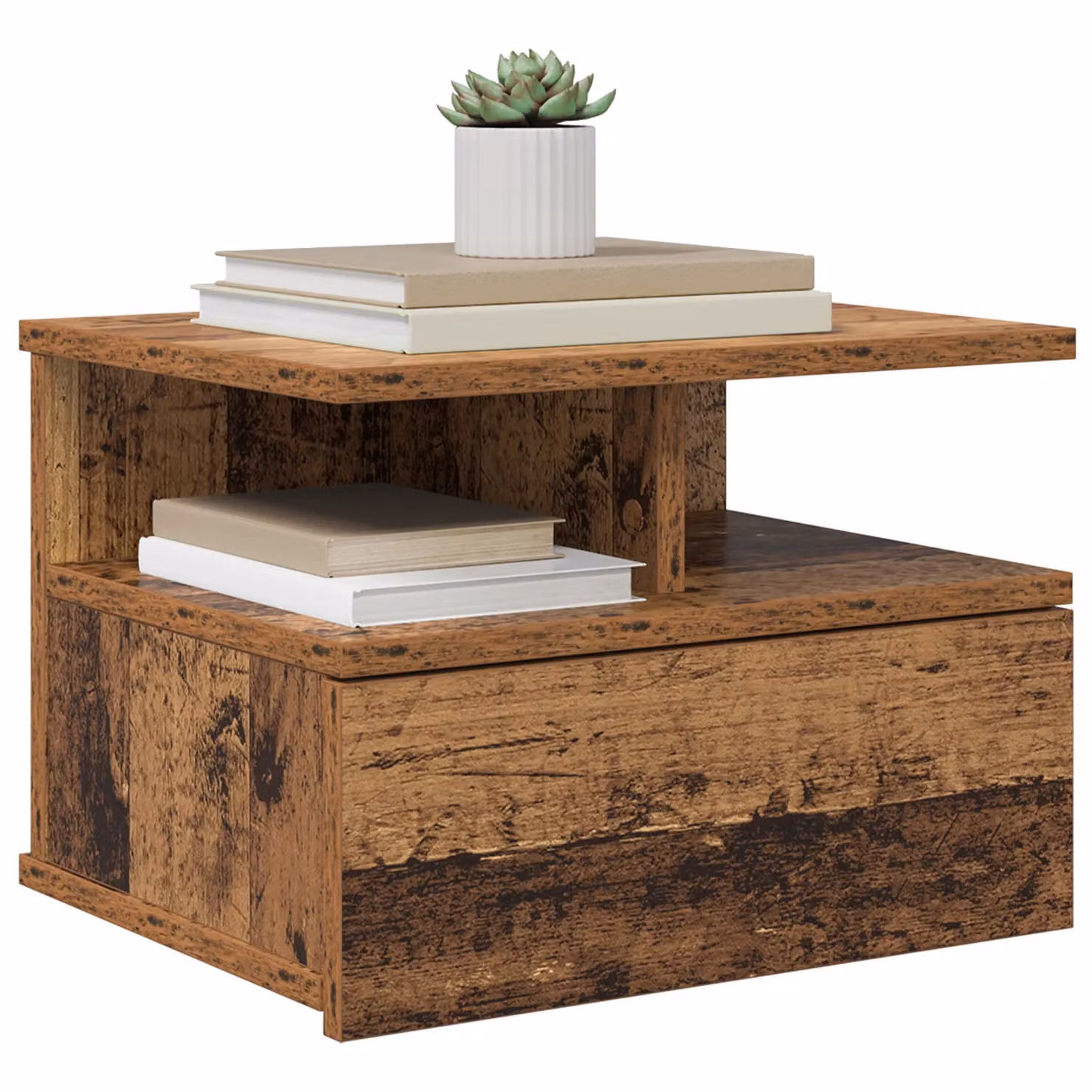 Berkfield Home Floating Nightstand in Old Wood Brown, W/D/H: 40 x 31 x 27 cm – 3