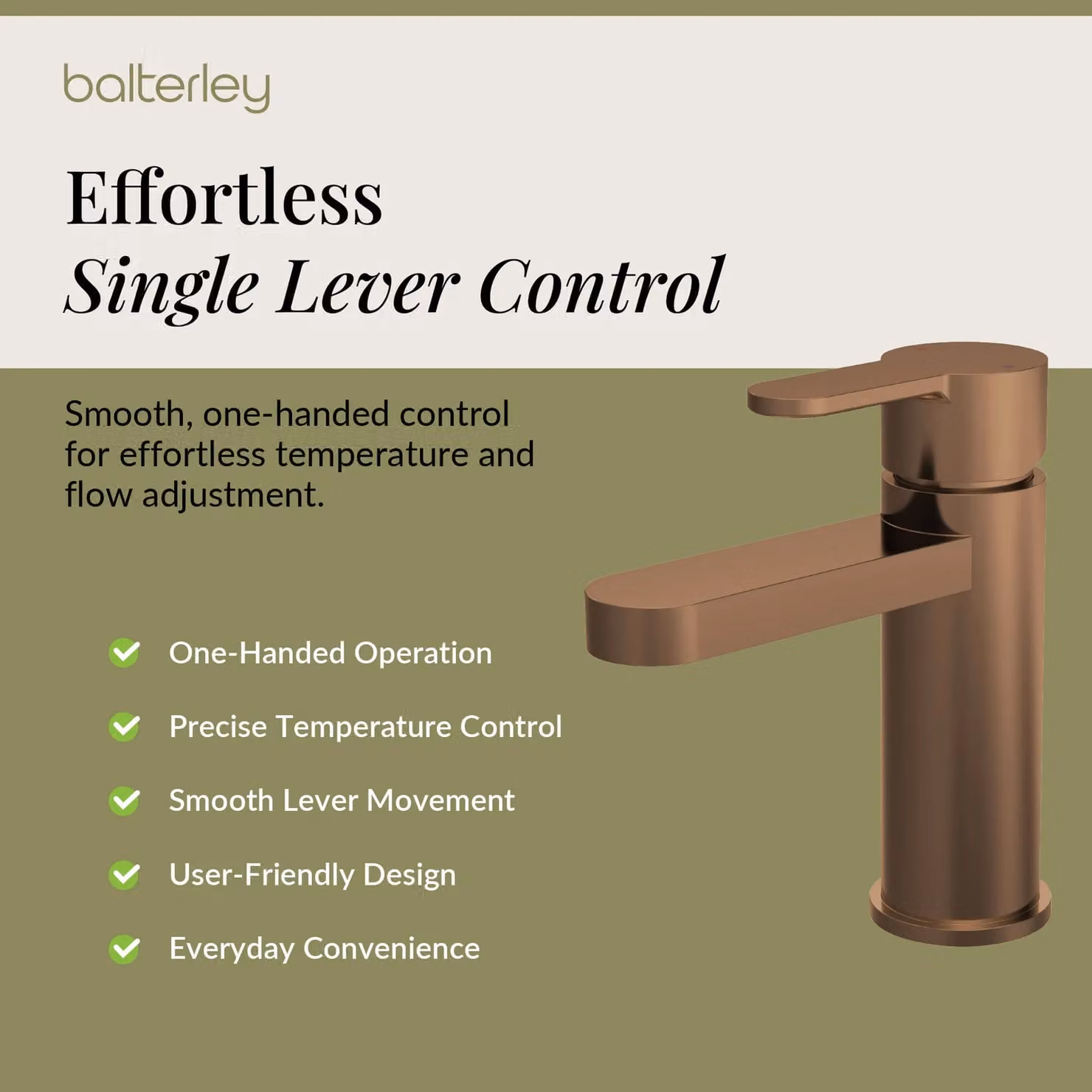 Balterley Pride Round Mono Basin Mixer Tap with Push Button Waste in Brushed Bronze Brown – 4