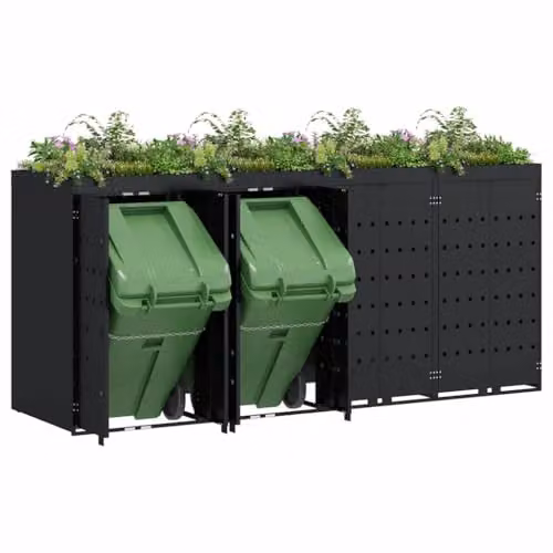 vidaXL Wheelie Bin Storage for 4 Bins, Black, W/D/H: 272 x 77.5 x 121.5 cm – 1